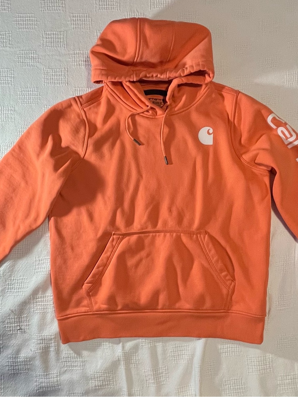 Carhartt Men’s Orange Crewneck Logo Hoodie Pullover